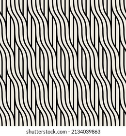 Seamless pattern with geometric weaves. Endless stylish texture. Herringbone monochrome background. Striped rhythmic grid. Bold interlaced swatch.