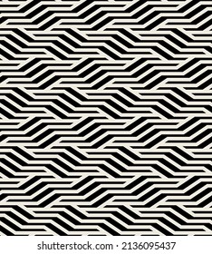 Seamless pattern with geometric weaves. Endless stylish texture. Herringbone monochrome background. Striped rhythmic grid. Bold interlaced swatch.