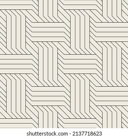 Seamless pattern with geometric weaves. Endless stylish texture. Herringbone monochrome background. Linear rhythmic grid. Thin interlaced swatch.