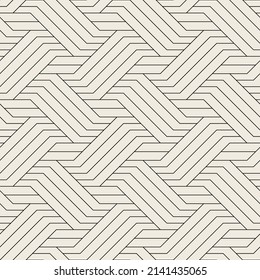 Seamless pattern with geometric weaves. Endless stylish texture. Herringbone monochrome background. Linear rhythmic grid. Thin interlaced swatch.