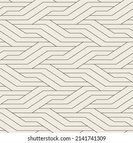 Seamless pattern with geometric weaves. Endless stylish texture. Herringbone monochrome background. Linear rhythmic grid. Thin interlaced swatch.