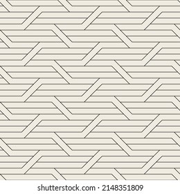 Seamless pattern with geometric weaves. Endless stylish texture. Herringbone monochrome background. Linear rhythmic grid. Thin interlaced swatch.