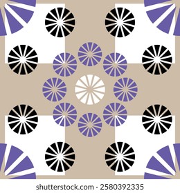 seamless pattern geometric wild flowers on the field