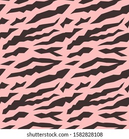 Seamless pattern with geometric zebra or tiger stripes isolated on pink. Abstract animal skin texture in retro 1980 - 1990's fashion style.