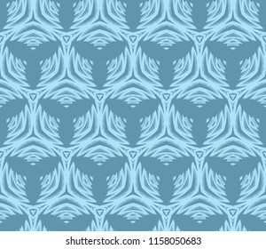 Seamless pattern from geometrical abstract ornaments on a pale blue background. Vector illustration can be used for textiles, wallpaper and wrapping paper