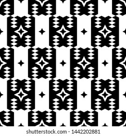 Seamless pattern. Geometrical backdrop. Ethnic background. Rhombuses, stars, figures ornament. Digital paper, web designing, textile print. Simple shapes wallpaper. Vector.