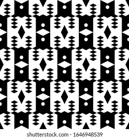 Seamless pattern. Geometrical backdrop. Ethnic background. Rhombuses, circles, figures ornament. Simple shapes wallpaper. Digital paper, web designing, textile print.