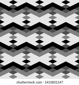 Seamless pattern. Geometrical backdrop. Rhombuses, chevrons, figures ornament. Polygons background. Simple shapes wallpaper. Digital paper, web designing, textile print.