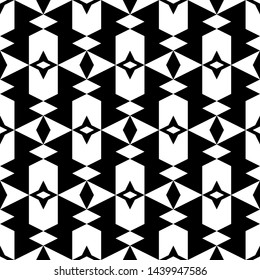 Seamless pattern. Geometrical backdrop. Rhombuses, stars, figures ornament. Polygons background. Simple shapes wallpaper. Digital paper, web designing, textile print, abstract. Vector artwork.