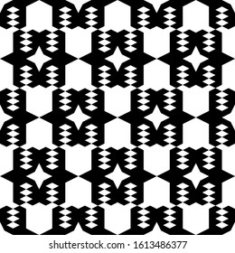 Seamless pattern. Geometrical backdrop. Rhombuses, stars, figures ornament. Ethnic background. Simple shapes wallpaper. Digital paper, web designing, textile print. Vector.
