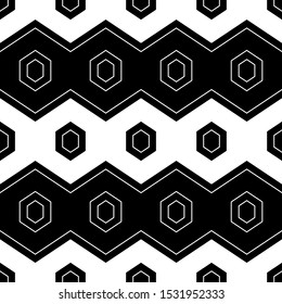 Seamless pattern. Geometrical backdrop.Hexagons, zigzag lines ornament. Digital paper, textile print, abstract. Geometric wallpaper. Polygonal, linear motif. Shapes background. Vector.