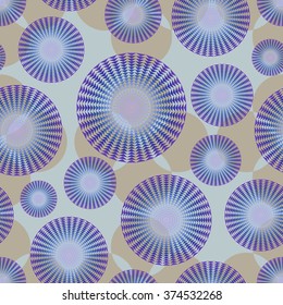 Seamless pattern with geometrical blue random circles made of little triangles on blue/brown background.
