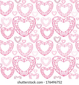 Seamless pattern with geometrical diamond hearts