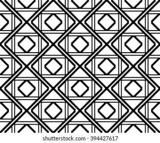 Seamless pattern with geometrical figures. Black and white vector image. For web design, presentations, textile and light industry