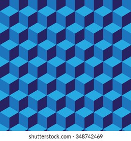Seamless pattern with geometrical figures voluminous blue