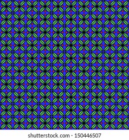 Seamless pattern of geometrical flora motif in blue background