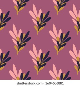 Seamless pattern with geometrical leaves in retro style. Design for fabric, textile print, wrapping paper. Vector illustration