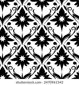 Seamless pattern with geometrical oriental elements on white background. Two colored pattern. Monochrome background. Classic pattern for decorations and designs