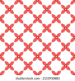 Patrón sin foco con flores geométricas rojas sobre el fondo blanco. Formas simples. Patrón vectorial para papel decorativo, envoltura, textil y embalaje.