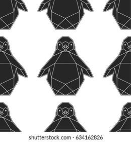 Seamless pattern with geometrical shaped penguin.