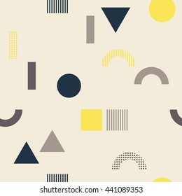 Seamless pattern with geometrical shapes - square, triangle, circle. Multicolored vector texture with colorful simple figures. Nice abstract background with geometrical figures in flat style.