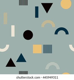 Seamless pattern with geometrical shapes - square, triangle, circle. Multicolored vector texture with colorful simple figures. Nice abstract geometry background in flat style.