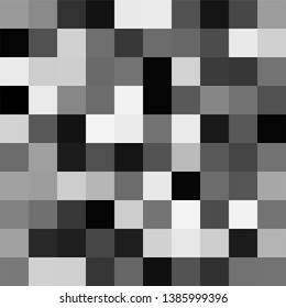 Seamless pattern. Geometrical square background. Black, white and gray colors. Pixel art style. Vector tile. Abstract illustration.