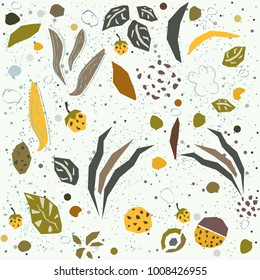 Seamless pattern with geometrically shaped plants on dotted background. Vector Illustration