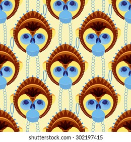 Seamless pattern of geometrically stylized monkey head. Vector illustration. A good idea for your design, textiles, wallpaper, print.