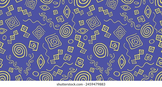 Seamless pattern, geometric,contour drawings,purple,yellow, vector background,textile,fabric, abstract, paper