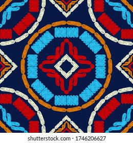 Seamless pattern. Geometry. Design with manual hatching. Ethnic boho ornament. Vector illustration for web design or print.