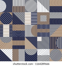 Seamless pattern, geometry shapes in cool blue and brown tones