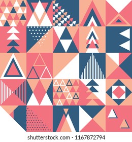 Seamless pattern, geometry shapes in warm pink and blue tones