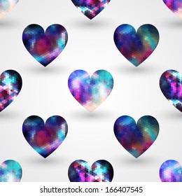 Seamless pattern with geometry space hearts