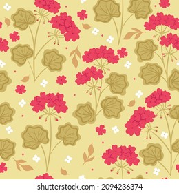 Seamless pattern with geranium flowers. Vector graphics.