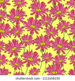 Seamless pattern with gerbera flowers. Infinite texture for the design of the season. Vector illustration. Design of cover and fabric. 
