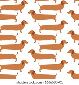 Seamless pattern with German badger-dog, dachshund. Cute cartoon character. Animal print.