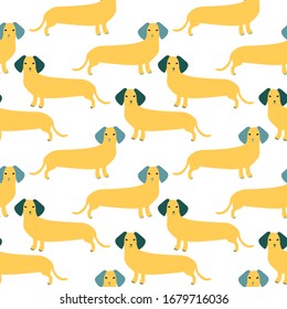 Seamless pattern with German badger-dog, dachshund. Cute cartoon character. Animal print.