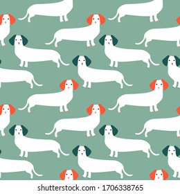Seamless pattern with German badger-dog, dachshund. Cute cartoon character. Animal print.