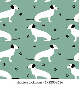 Seamless pattern with German badger-dog, dachshund. Cute cartoon character. Animal print.