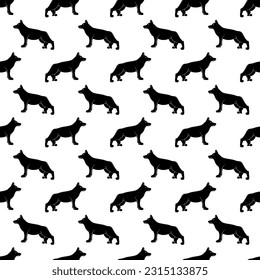 Seamless pattern with german shepherd silhouette. Doodle black and white vector illustration.