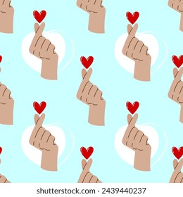 Seamless pattern with a gesture of hands denoting love, care, sympathy.