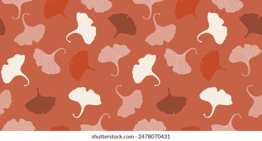 Seamless pattern with gginko biloba leaves. Floral abstract simple print. Vector graphics.