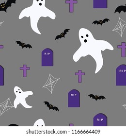 seamless pattern ghost, bat and grave halloween