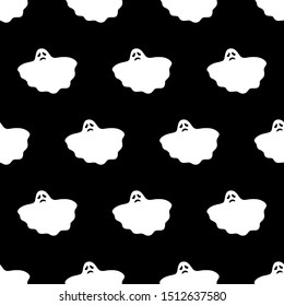 Seamless pattern with ghost characters on black background, vector illustration