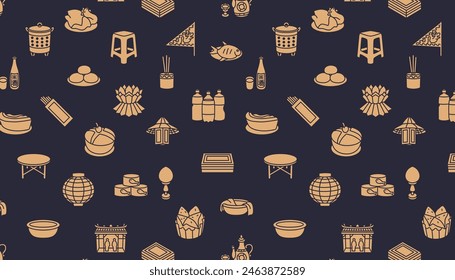 
Seamless pattern of Ghost Festival icons on a dark background