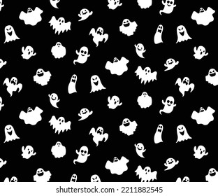 Patrón transparente fantasía halloween negro y blanco lindo banner fondo ilustración vectorial