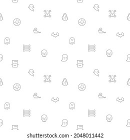 Seamless pattern with Ghost and Halloween icon on white background. Included the icons Frankenstein, Skeleton, Eyeball, spook, alien, boo and other.