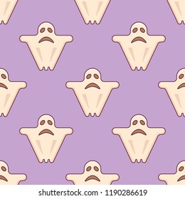 Seamless pattern with ghost on purple background. Vector texture.
