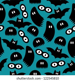 Seamless pattern with ghosts and bats